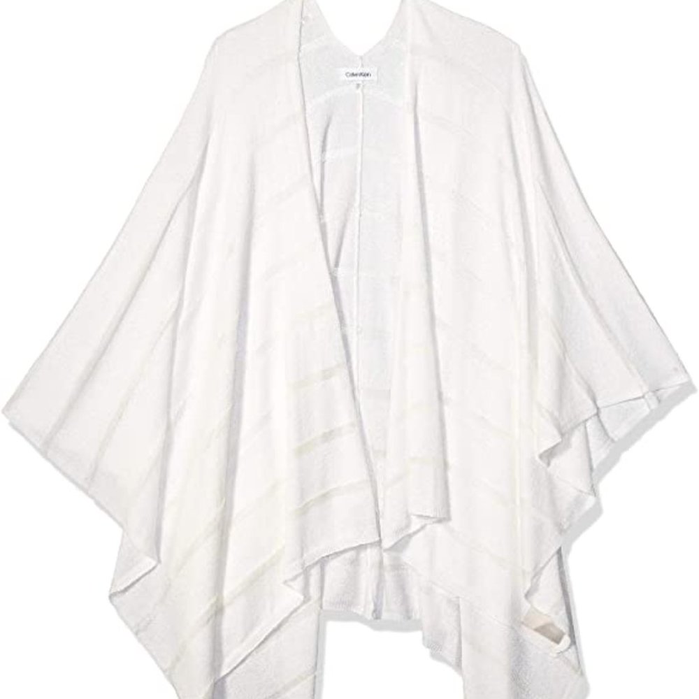 Calvin Klein striped knit shawl ruana poncho - Picture 1 of 4